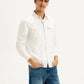 Men's Solid White Spread Collar Denim Shirt - Side View