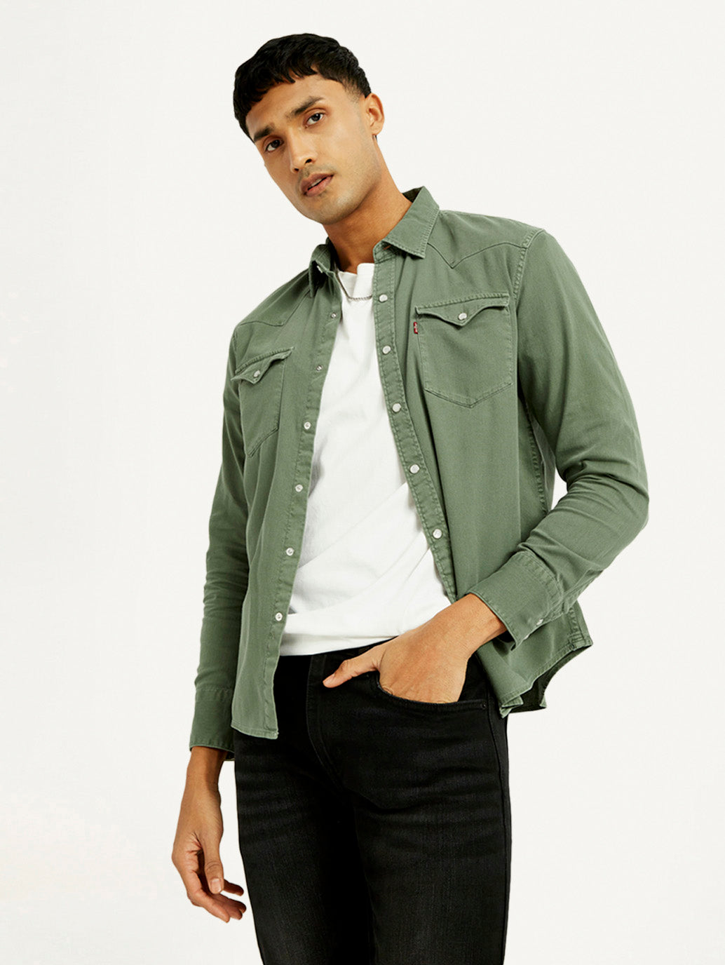 Men's Solid Overdyed Slim Fit Shirt - Elevated View