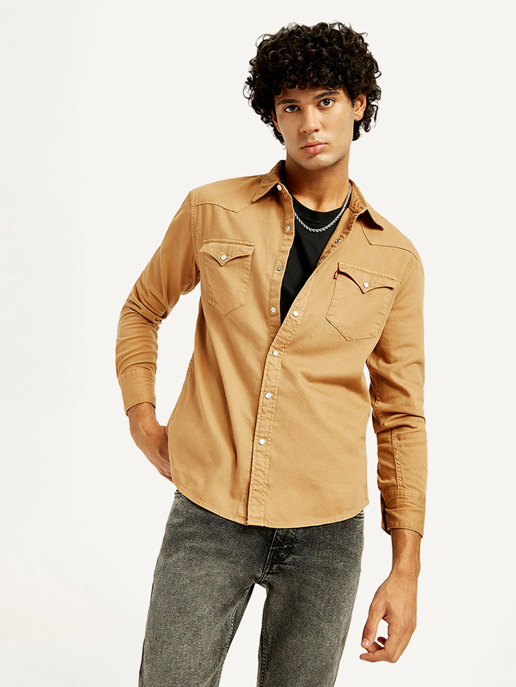 Men's Solid Overdyed Slim Fit Shirt - Elevated View