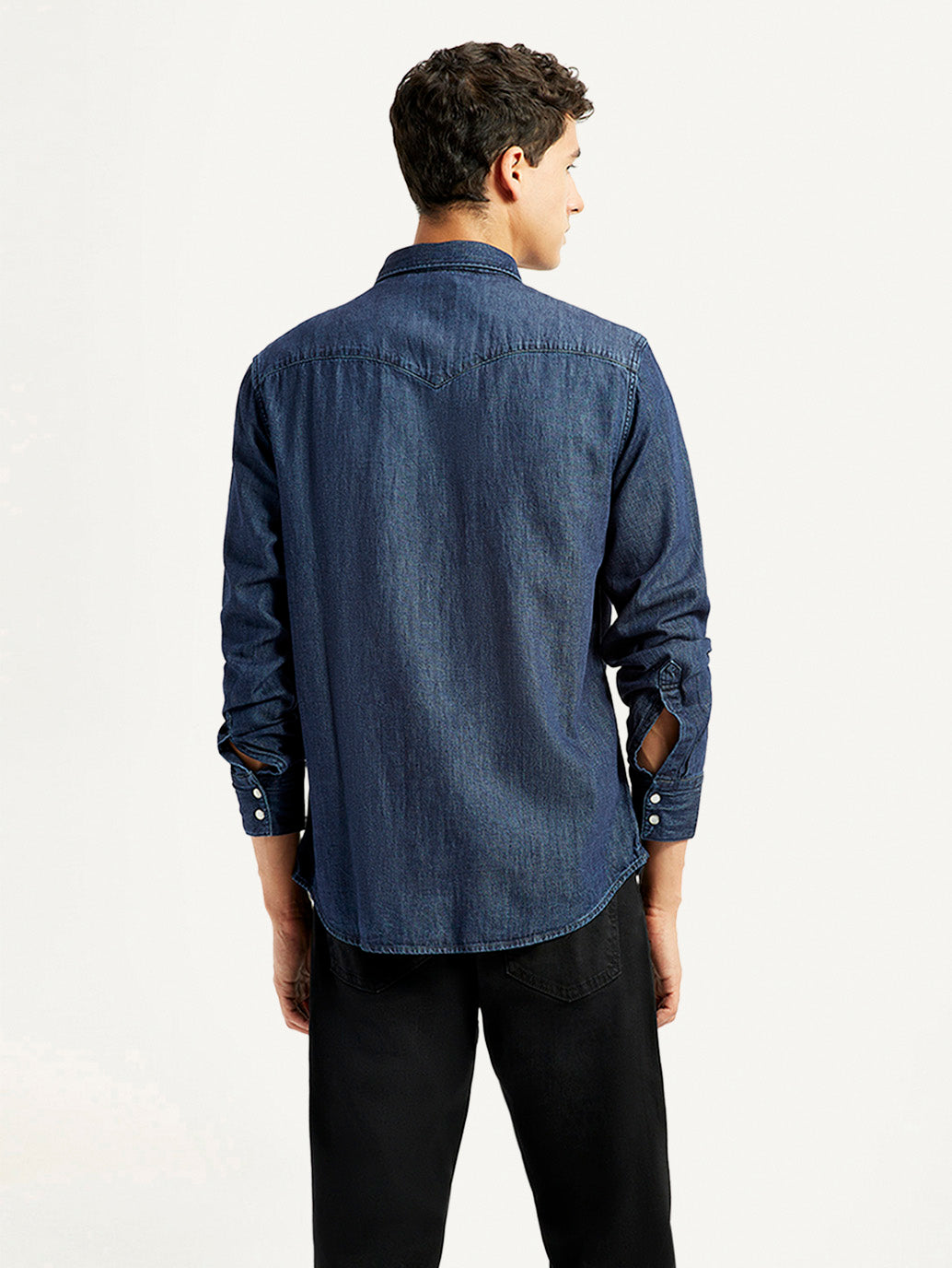 Men's Solid Indigo Slim Fit Shirt - Back View