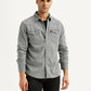 Men's Solid Grey Slim Fit Denim Shirt - Styleshot View