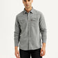 Men's Solid Grey Slim Fit Denim Shirt - Front View