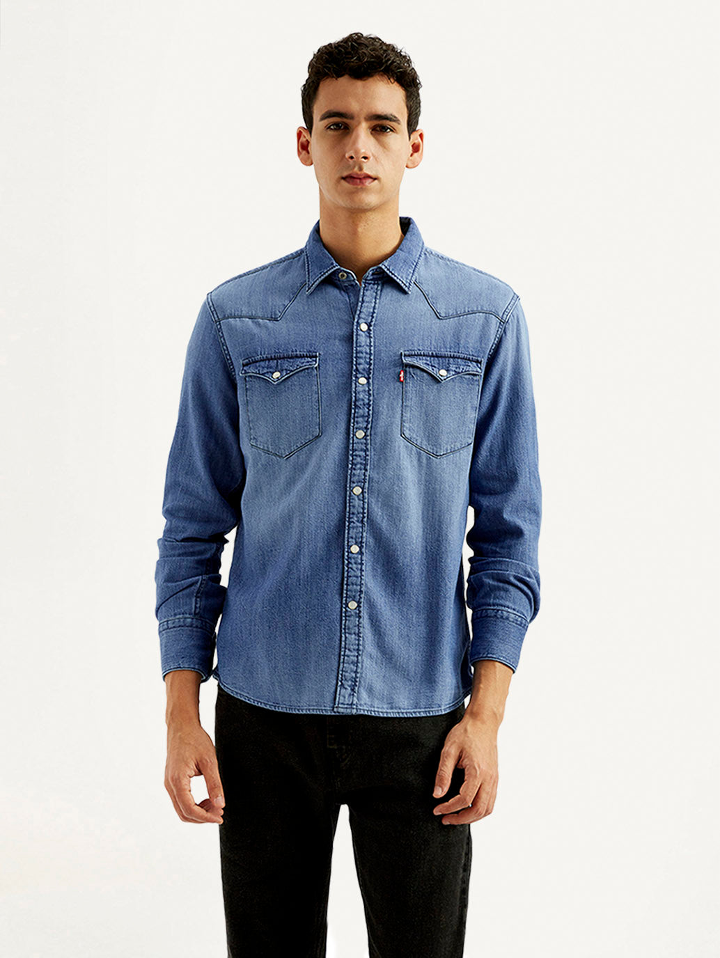 Men's Solid Slim Fit Denim Shirt