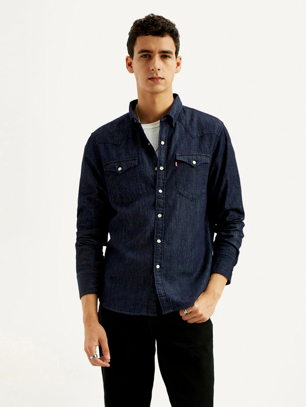 Men's Solid Slim Fit Denim Shirt - Styleshot View