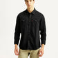 Men's Solid Black Slim Fit Denim Shirt - Front View