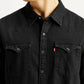 Men's Solid Black Slim Fit Denim Shirt - Detail View