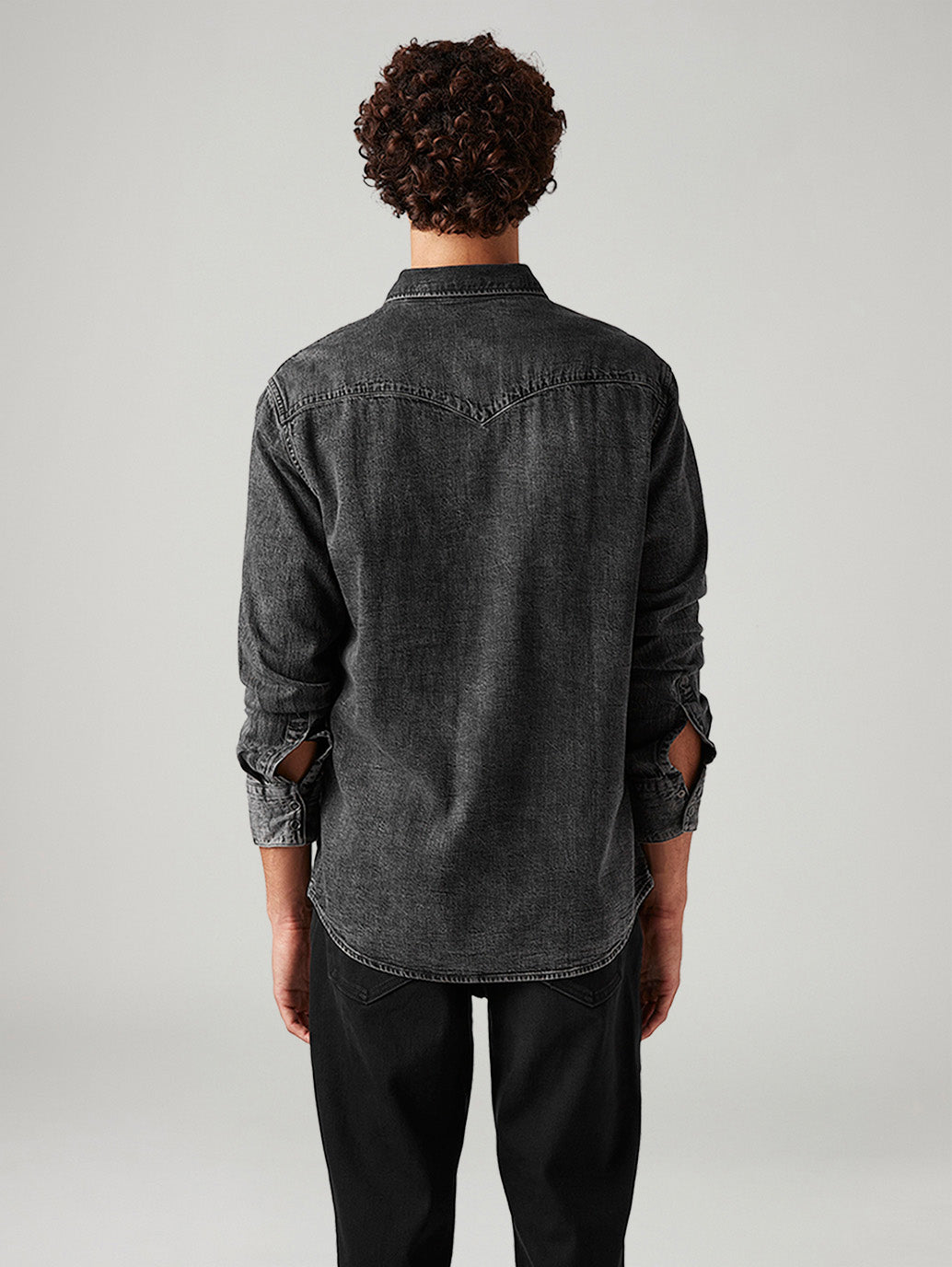 Men's Solid Slim Fit Denim Shirt - Back View