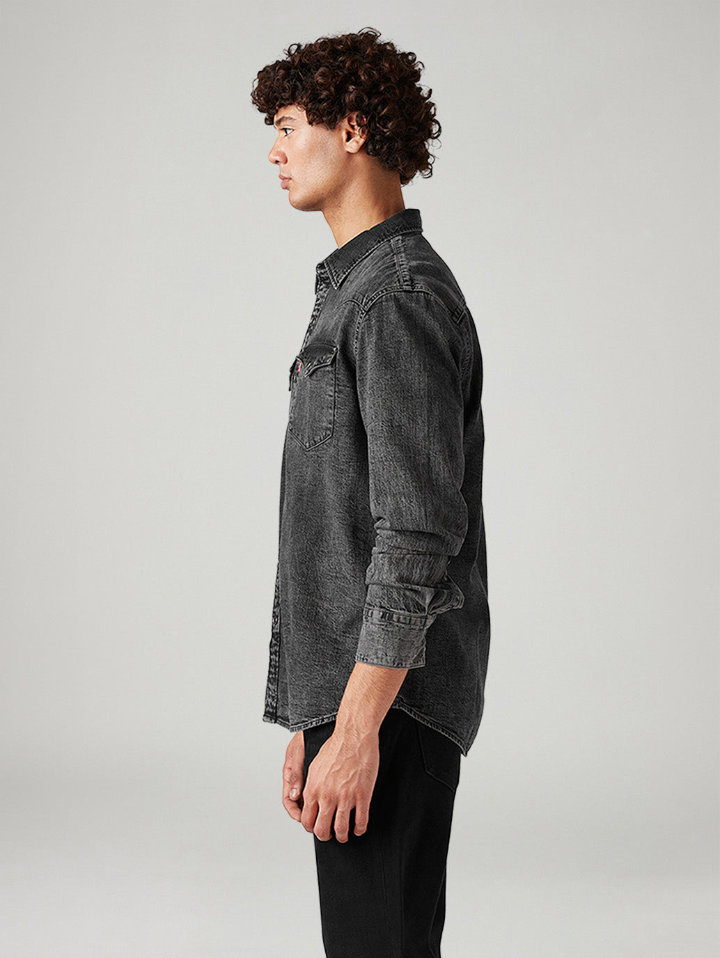 Men's Solid Slim Fit Denim Shirt - Side View
