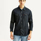 Men's Solid Navy Slim Fit Denim Shirt - Front View