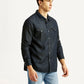 Men's Solid Navy Slim Fit Denim Shirt - Side View