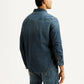 Men's Solid Dark Blue Slim Fit Denim Shirt - Back View