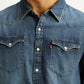 Men's Solid Dark Blue Slim Fit Denim Shirt - Detail View