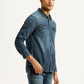 Men's Solid Dark Blue Slim Fit Denim Shirt - Side View