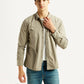 Men's Solid Beige Slim Fit Denim Shirt - Styleshot View