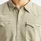 Men's Solid Beige Slim Fit Denim Shirt - Detail View