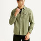 Men's Solid Olive Slim Fit Denim Shirt - Styleshot View