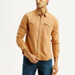 Men's Solid Tan Slim Fit Denim Shirt - Front View