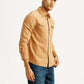 Men's Solid Tan Slim Fit Denim Shirt - Side View