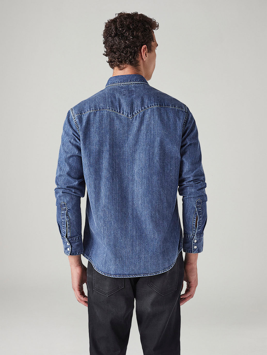 Men's Solid Slim Fit Denim Shirt - Back View