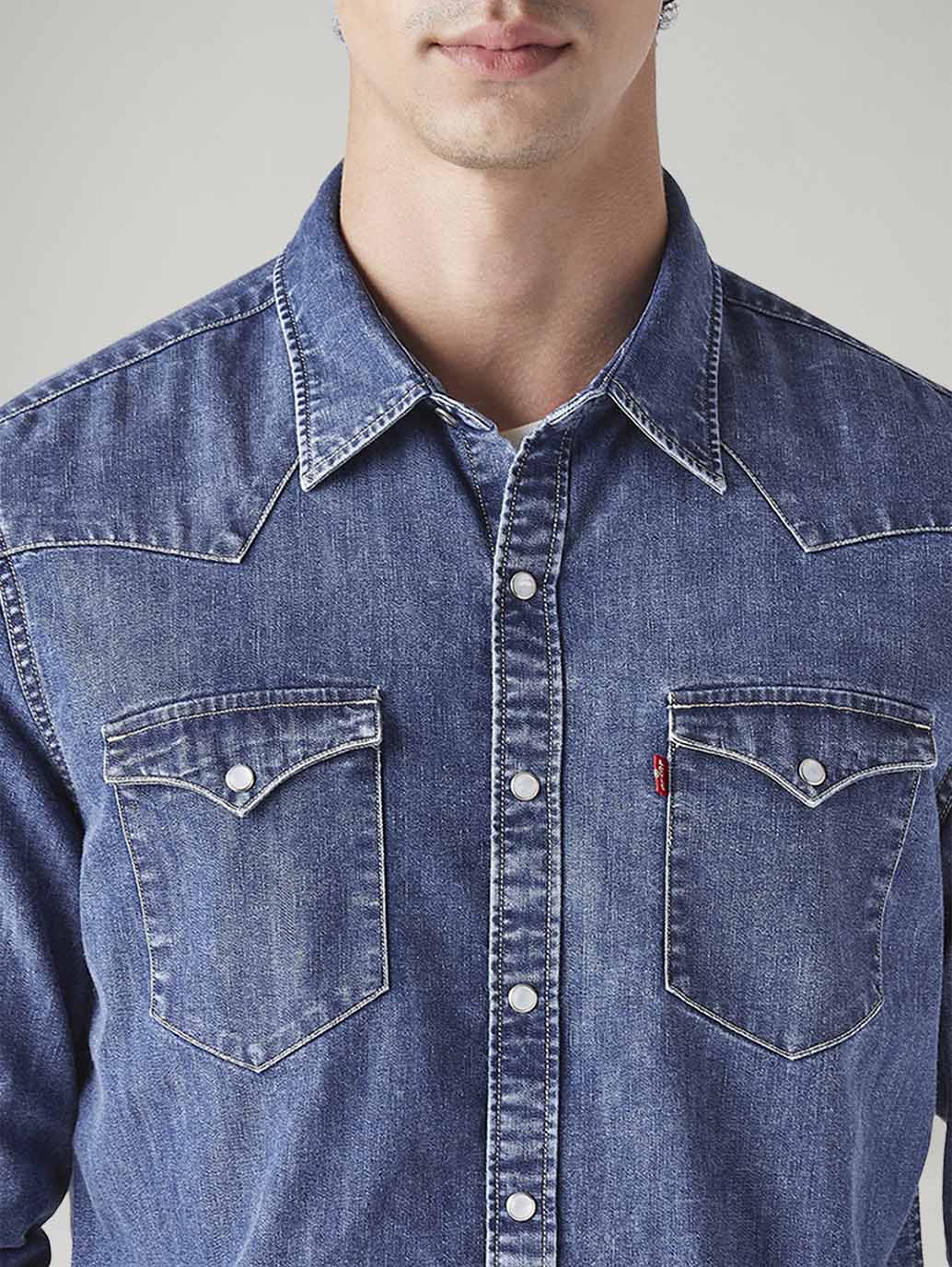 Men's Solid Slim Fit Denim Shirt - 20 View