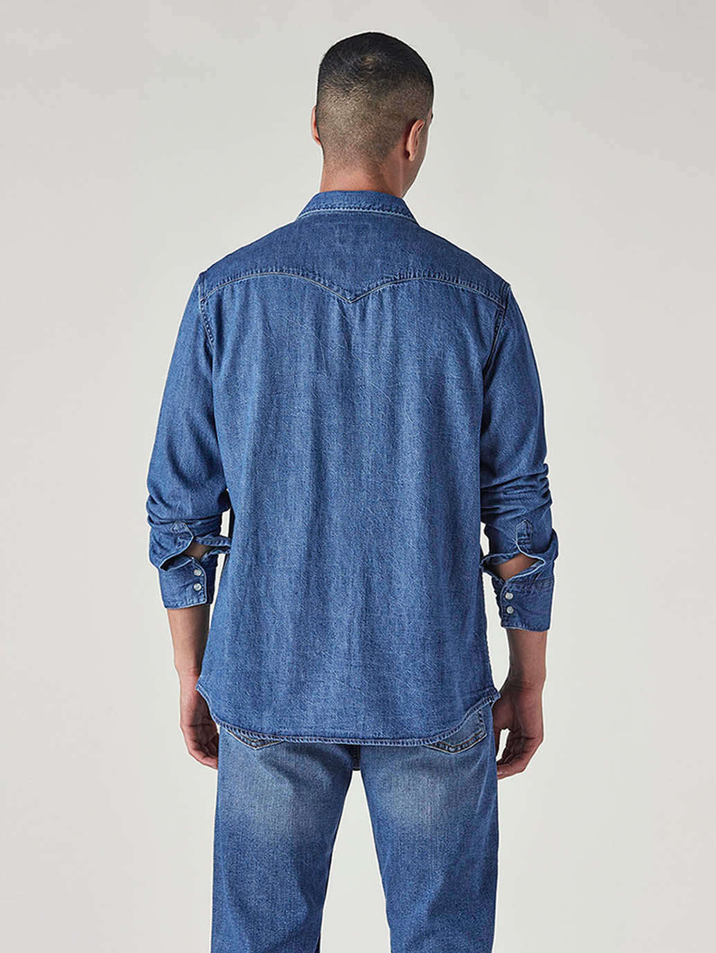 Men's Solid Slim Fit Denim Shirt - Back View