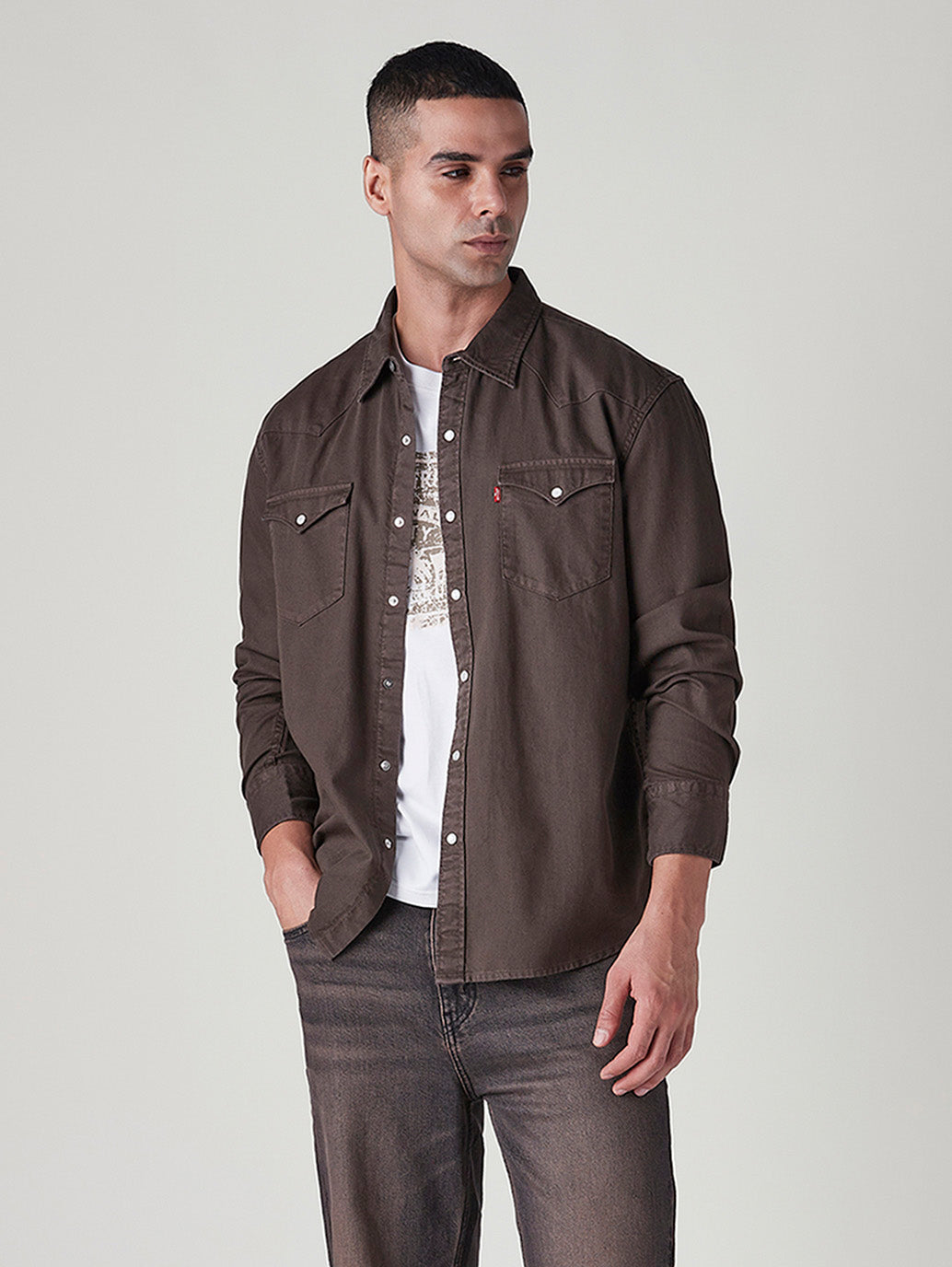 Men's Solid Slim Fit Denim Overdyed Shirt
