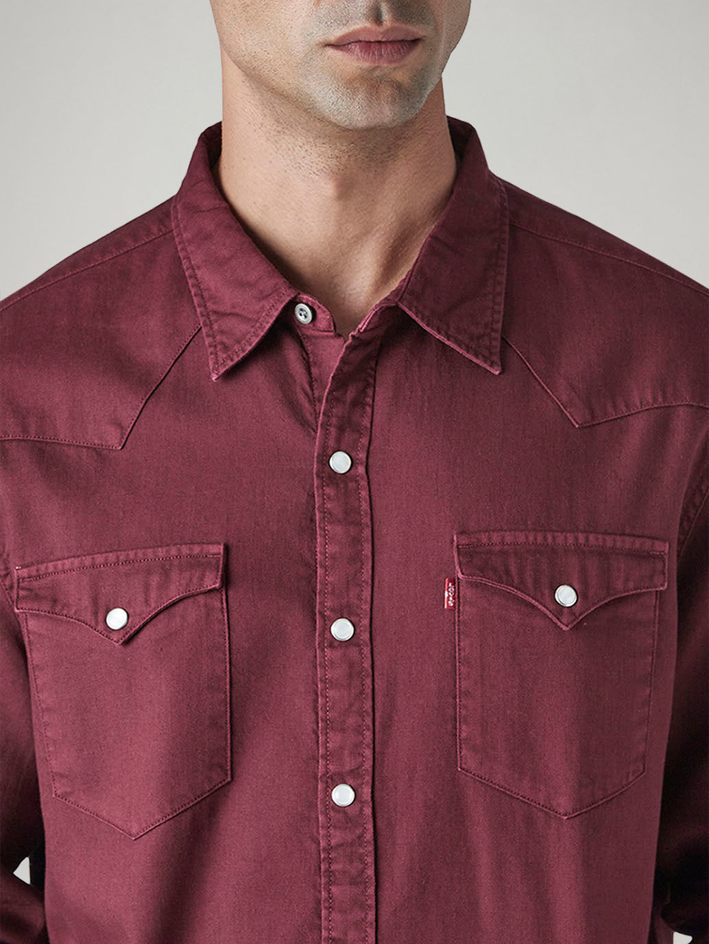 Men's Solid Slim Fit Overdyed Denim Shirt - Detail View