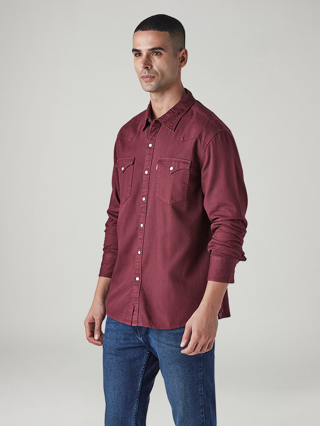 Men's Solid Slim Fit Overdyed Denim Shirt - Side View