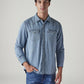Men's Striped Slim Fit Denim Shirt - Front View