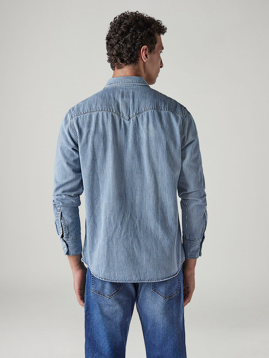 Men's Striped Slim Fit Denim Shirt - Back View