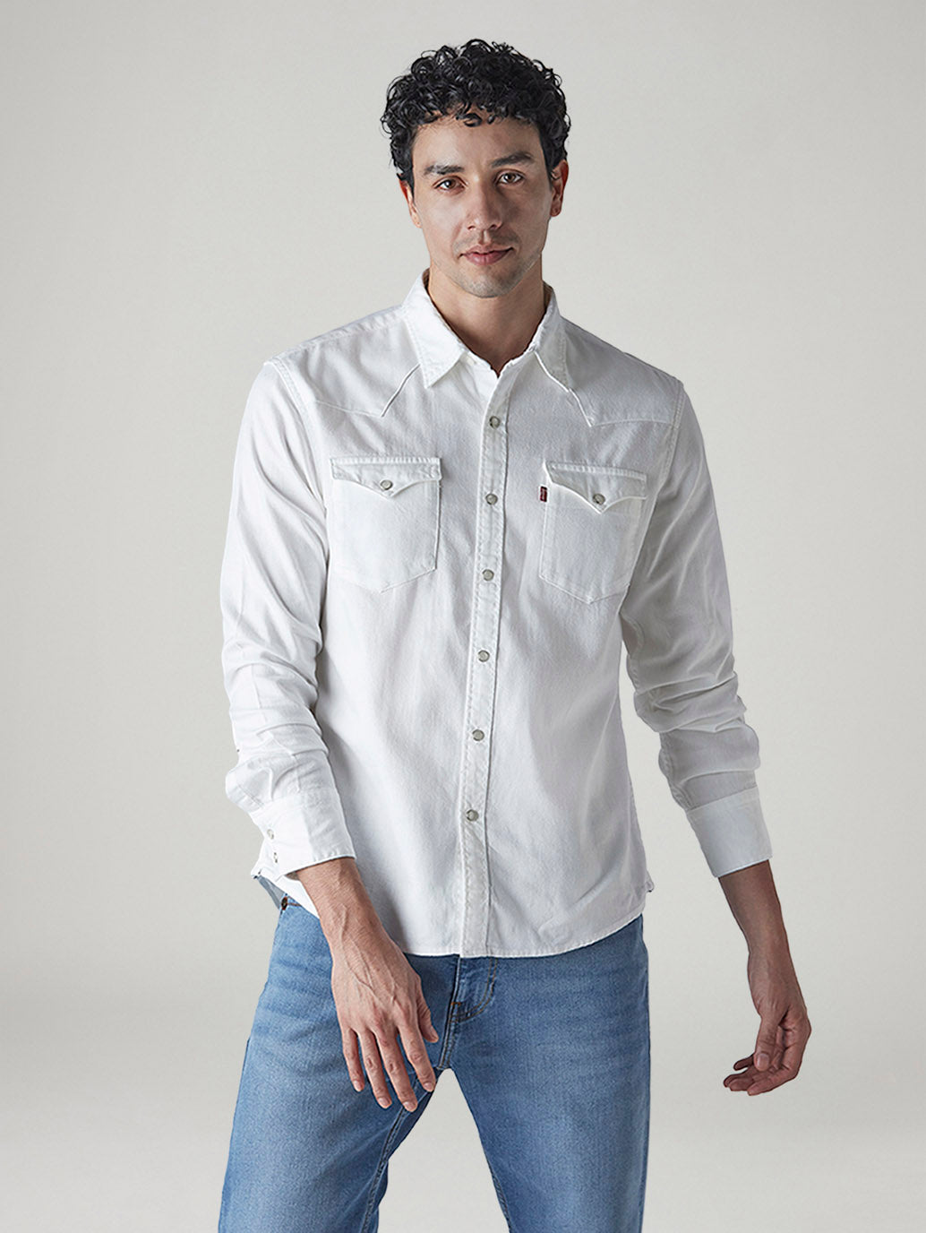 Men's Solid Slim Fit Denim Shirt - Front View