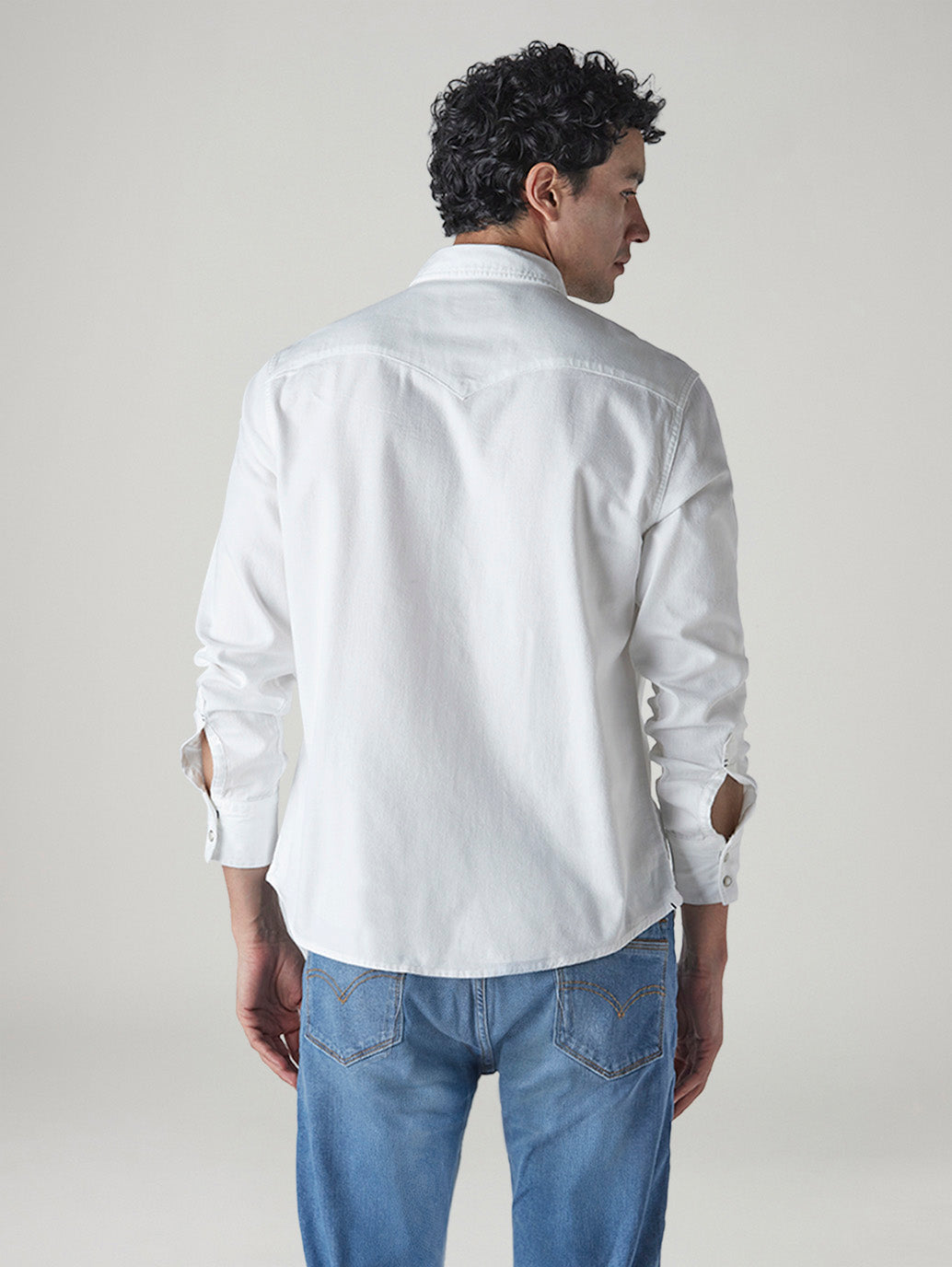 Men's Solid Slim Fit Denim Shirt - Back View