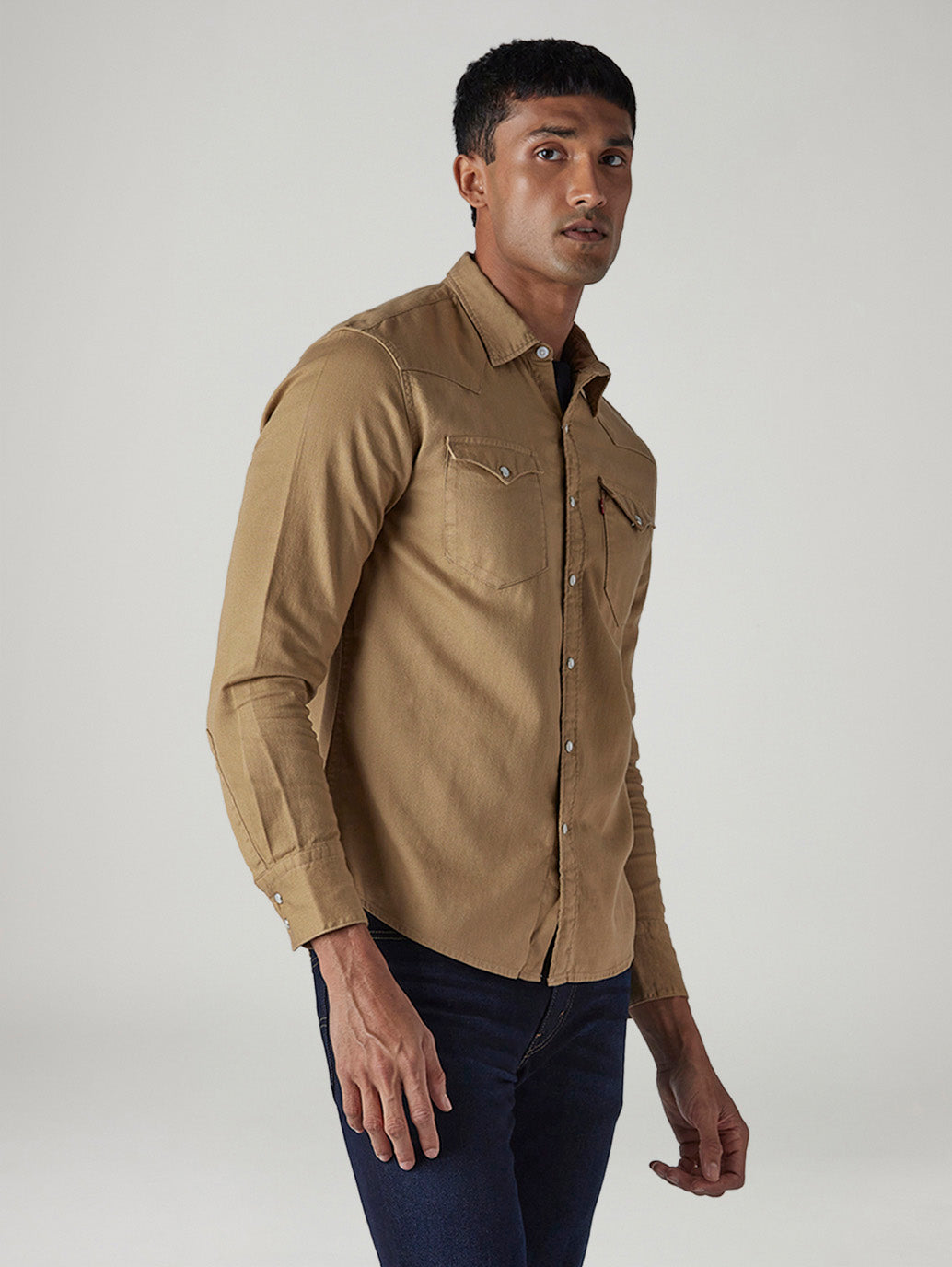Men's Solid Slim Fit Denim Overdyed Shirt - Side View