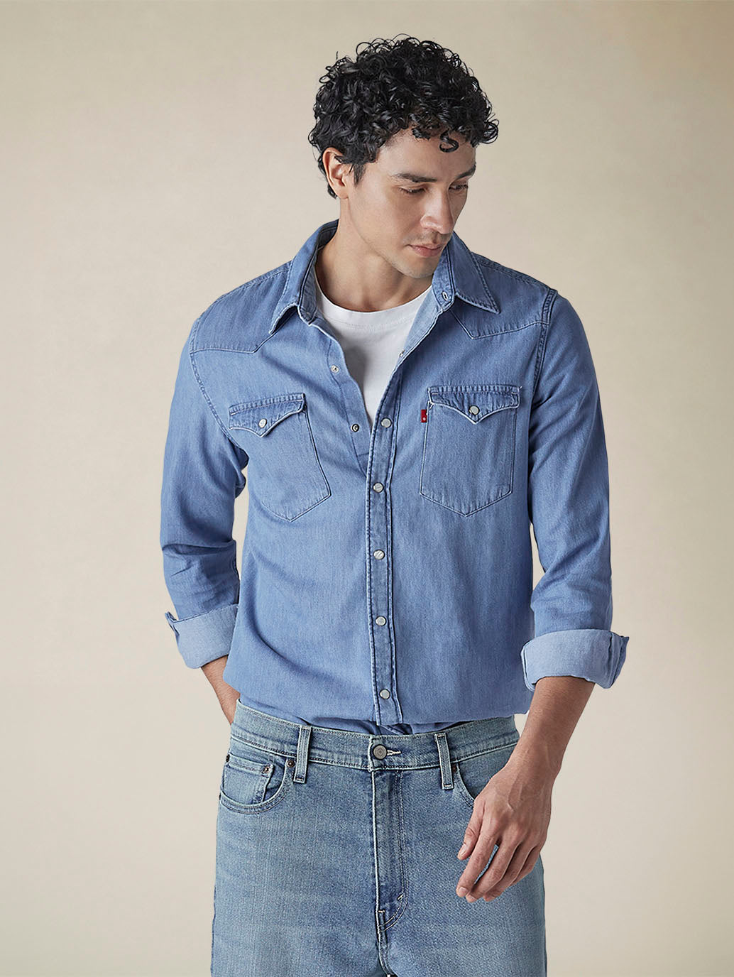 Men's Solid Slim Fit Denim Shirt - 4f631477-b363-4102-a43c-ddf8132290e3 View