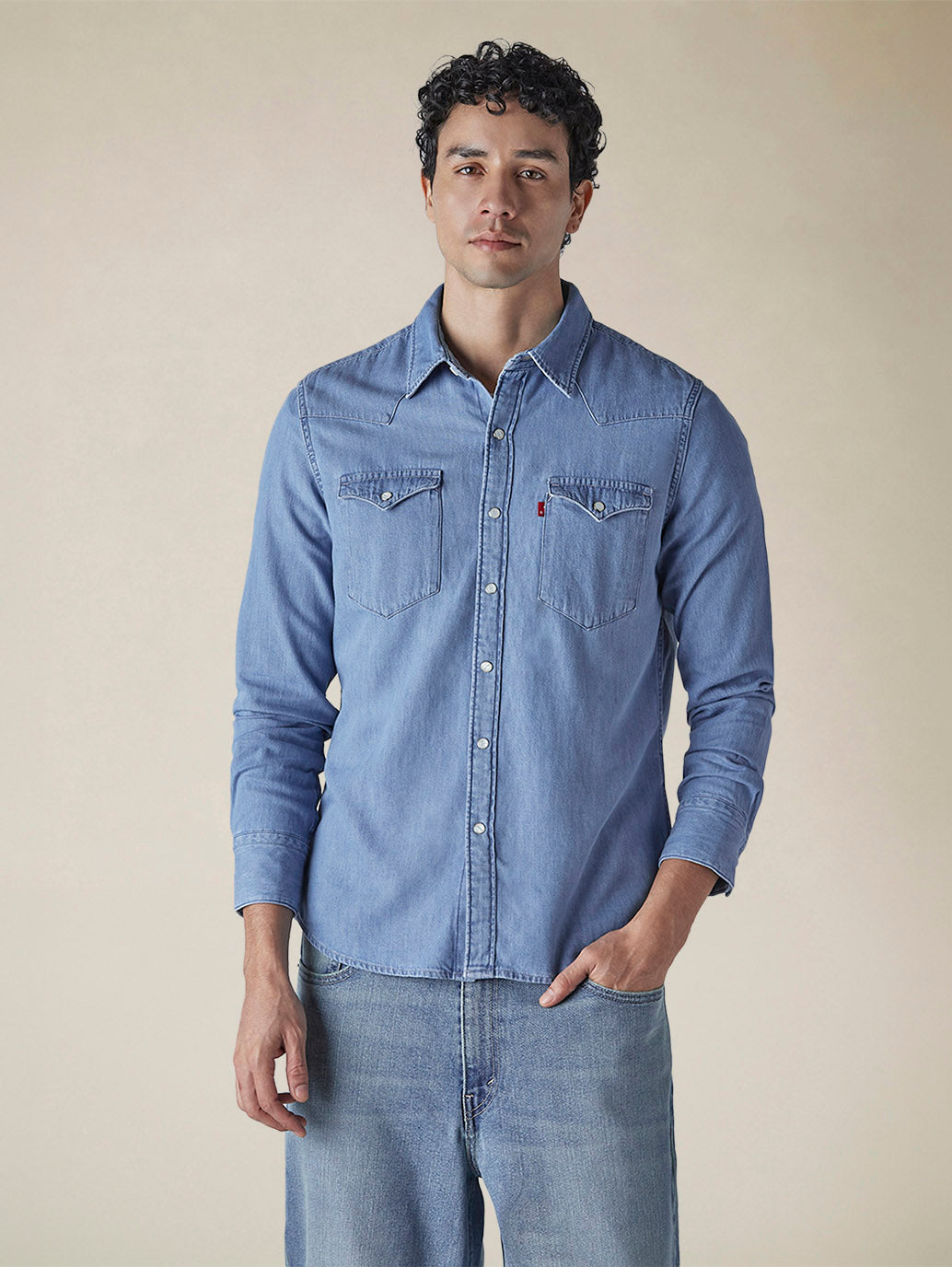 Men's Solid Slim Fit Denim Shirt - 7785c6cc-debe-4669-aafe-99a361c7ad90 View
