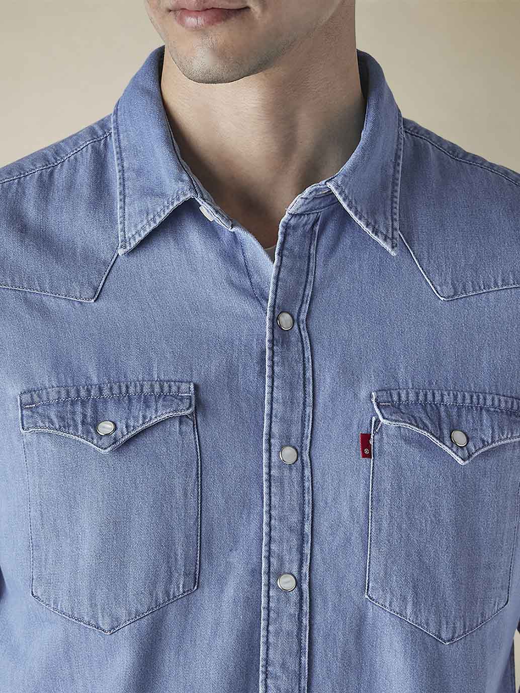 Men's Solid Slim Fit Denim Shirt - 94d5dc01-61f0-4283-977c-49ca514f7174 View