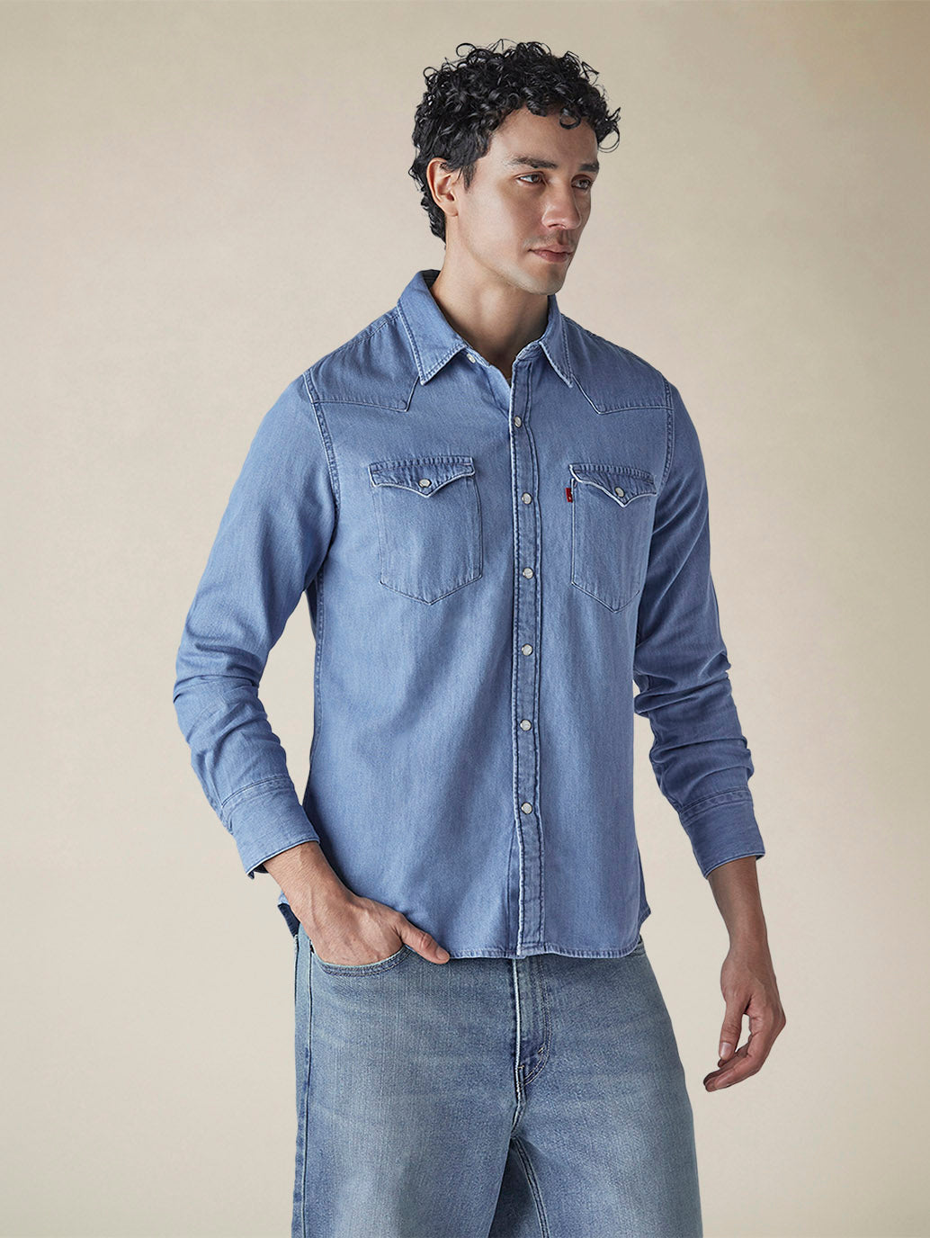Men's Solid Slim Fit Denim Shirt - 50500500-a62b-4381-ad37-05ec9f6bcadf View
