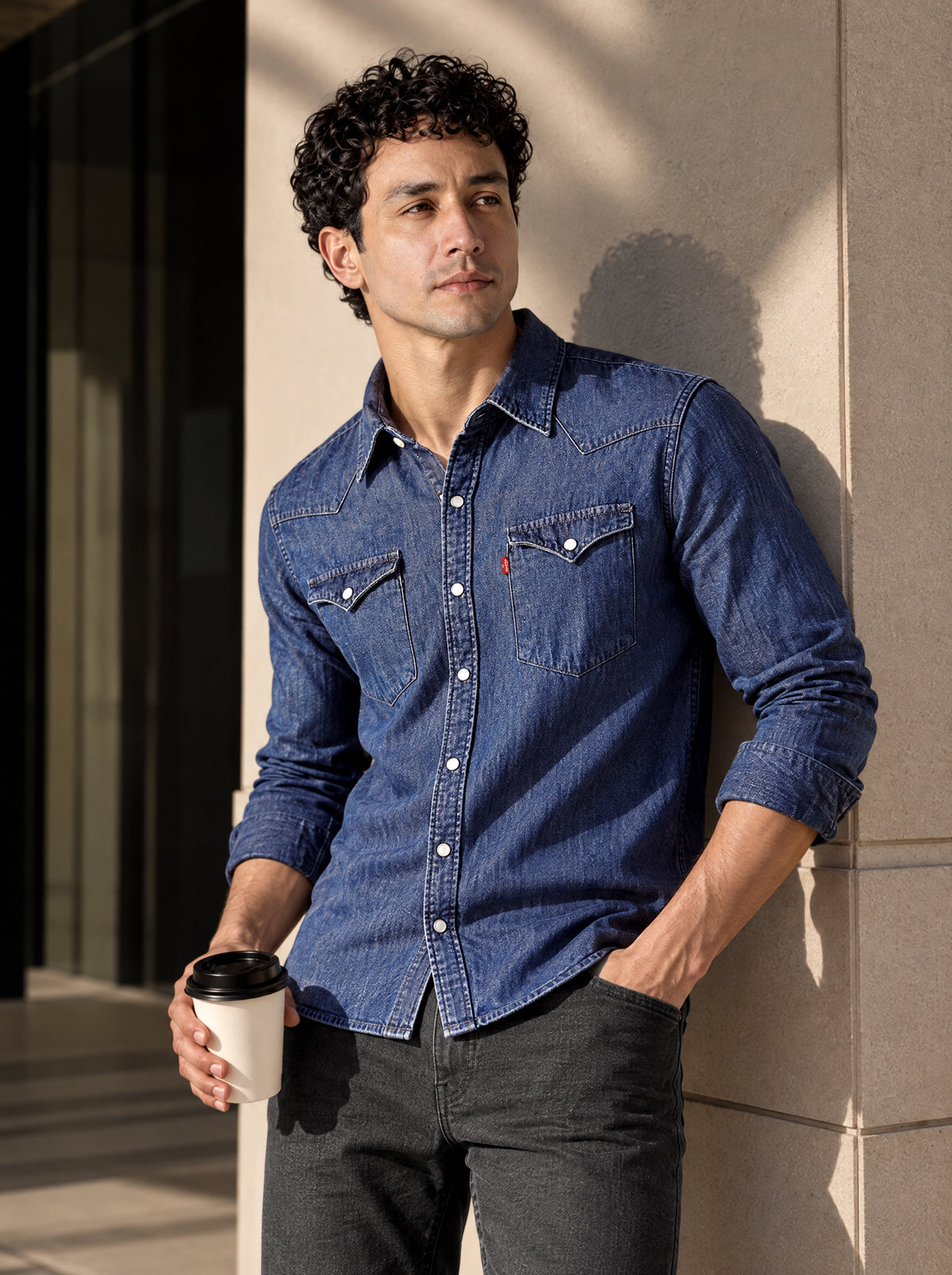 Men's Solid Slim Fit Denim Shirt