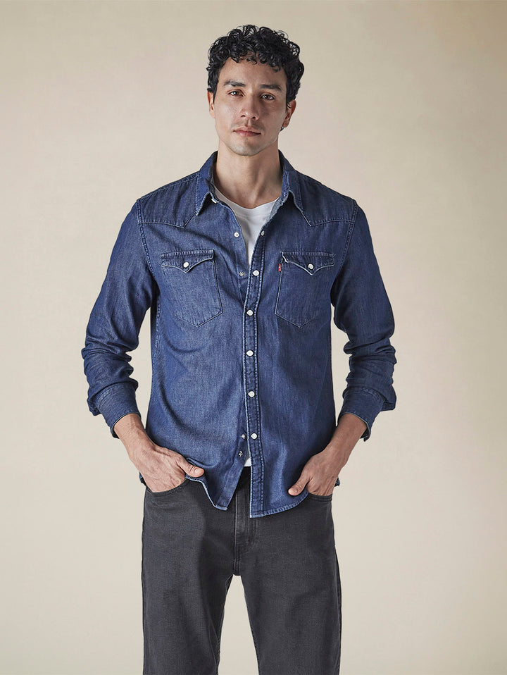 Men's Solid Regular Fit Denim Shirt