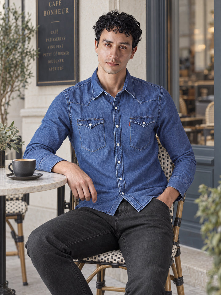 Men's Solid Regular Fit Denim Shirt