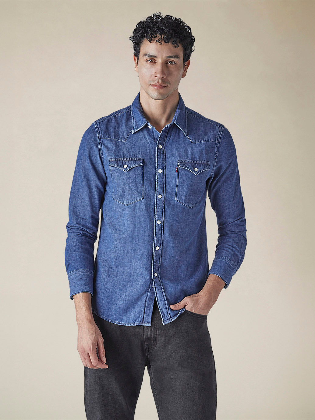 Men's Solid Regular Fit Denim Shirt - 5e5ad338-eee4-4990-ac68-4e375e7a2c7d View