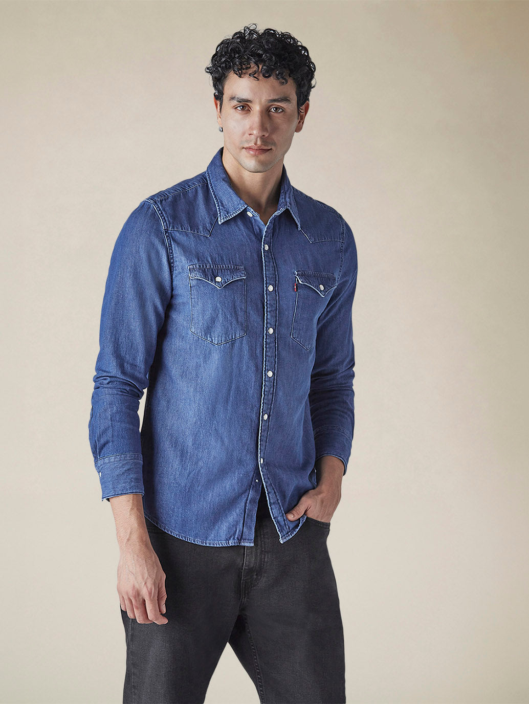 Men's Solid Slim Fit Denim Shirt - 4156c703-7287-4f1c-a233-13fe948a4bf7 View