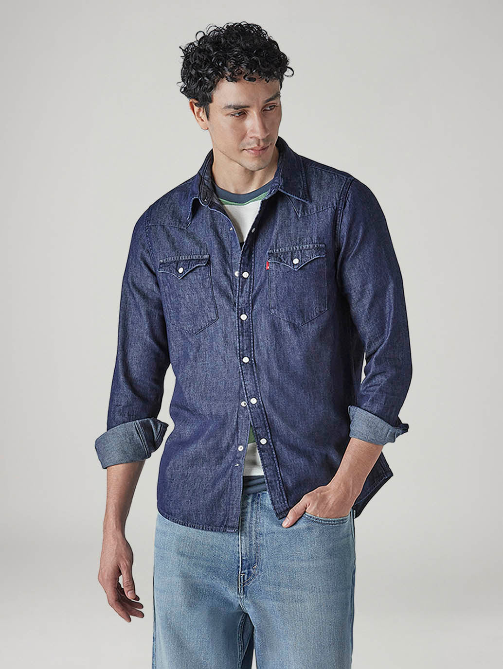 Men's Solid Regular Fit Denim Shirt