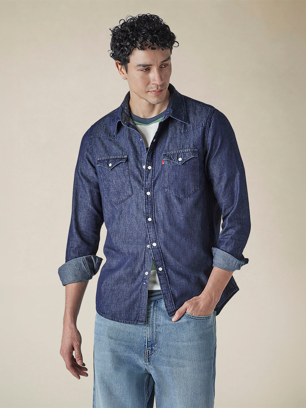 Men's Solid Regular Fit Denim Shirt