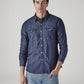 Men's Solid Regular Fit Denim Shirt - Front View