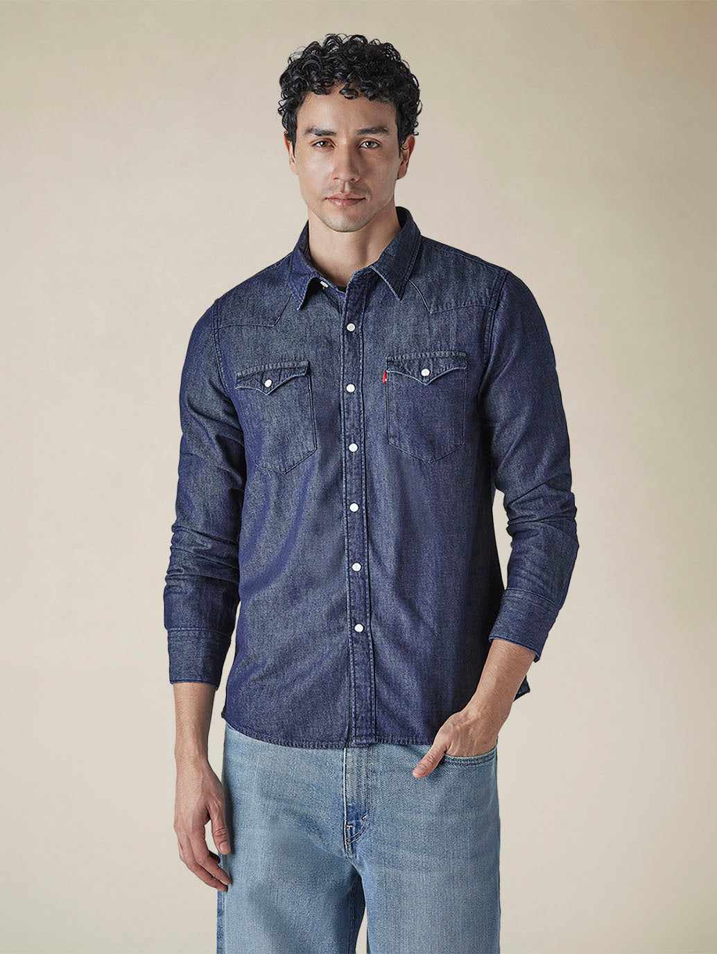 Men's Solid Slim Fit Denim Shirt - 4a289409-e9fd-4e2c-b9d6-3e217d9a529b View
