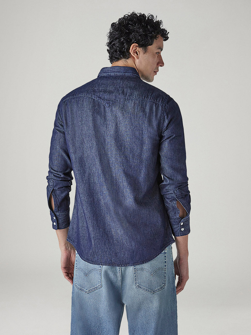 Men's Solid Regular Fit Denim Shirt - Back View