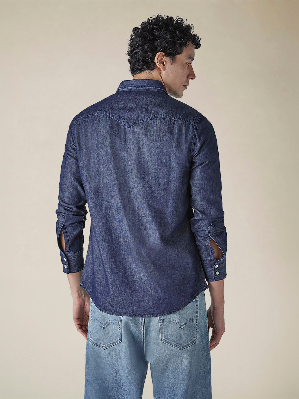 Men's Solid Slim Fit Denim Shirt - 2d90871c-6320-4751-ac52-ac936e29c069 View