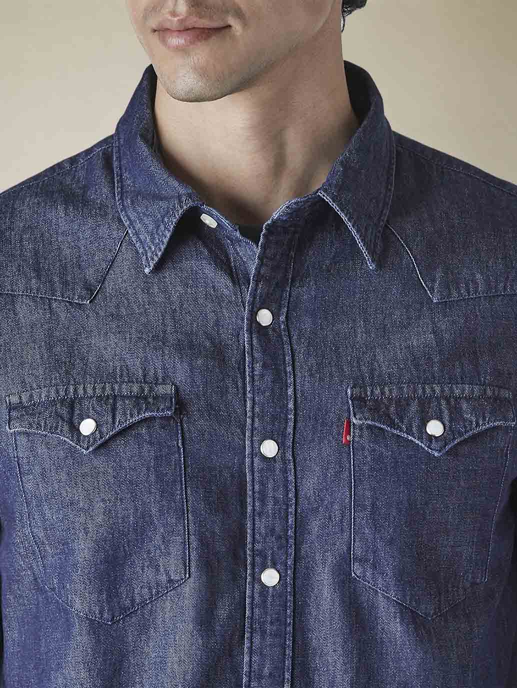 Men's Solid Regular Fit Denim Shirt - 0e002781-874a-4a8a-a38f-07e80adb718e View