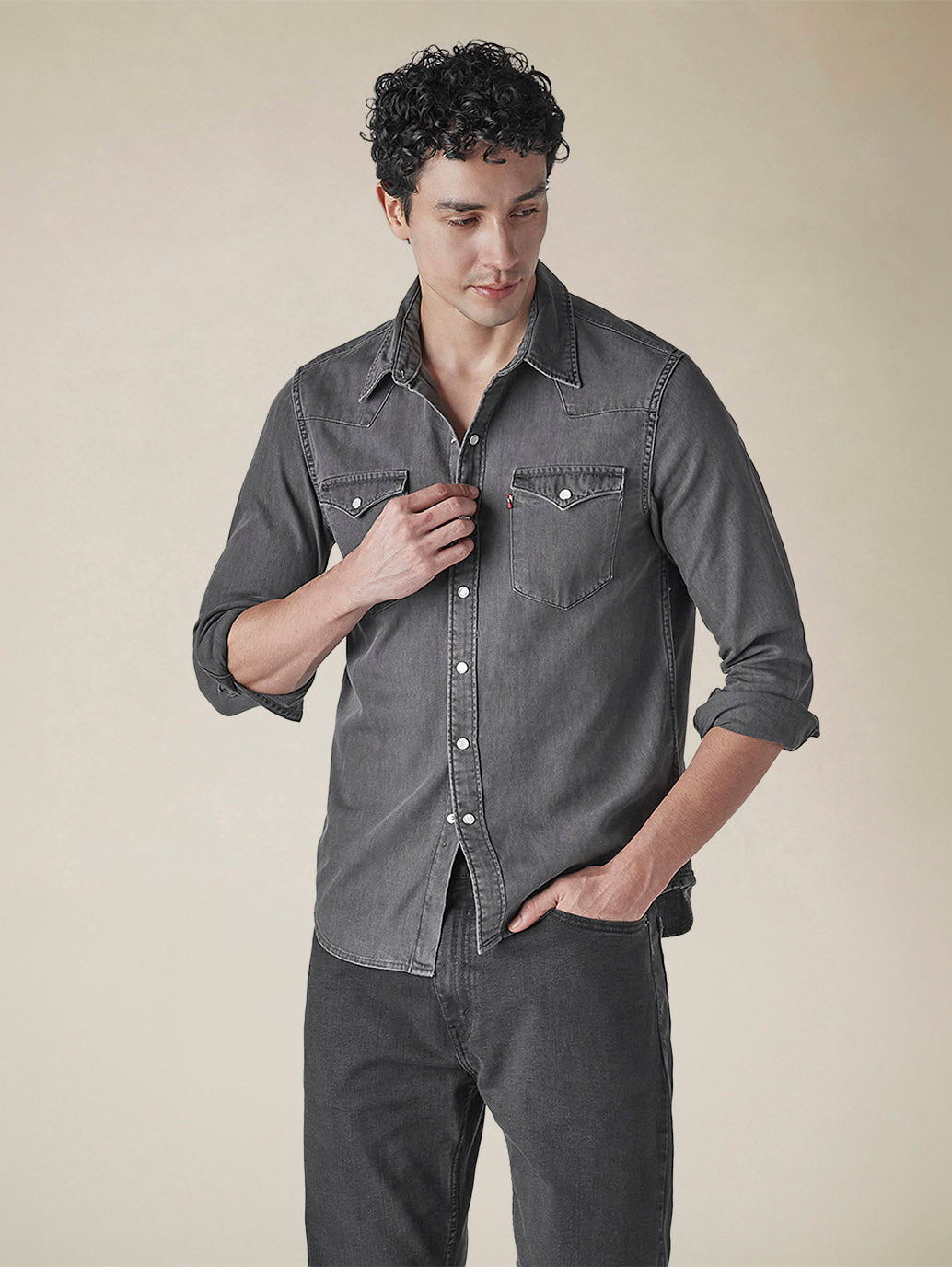 Men's Solid Regular Fit Denim Shirt